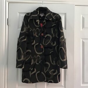 Fabulous 3/4 length black/dark gold brocade textured coat size M